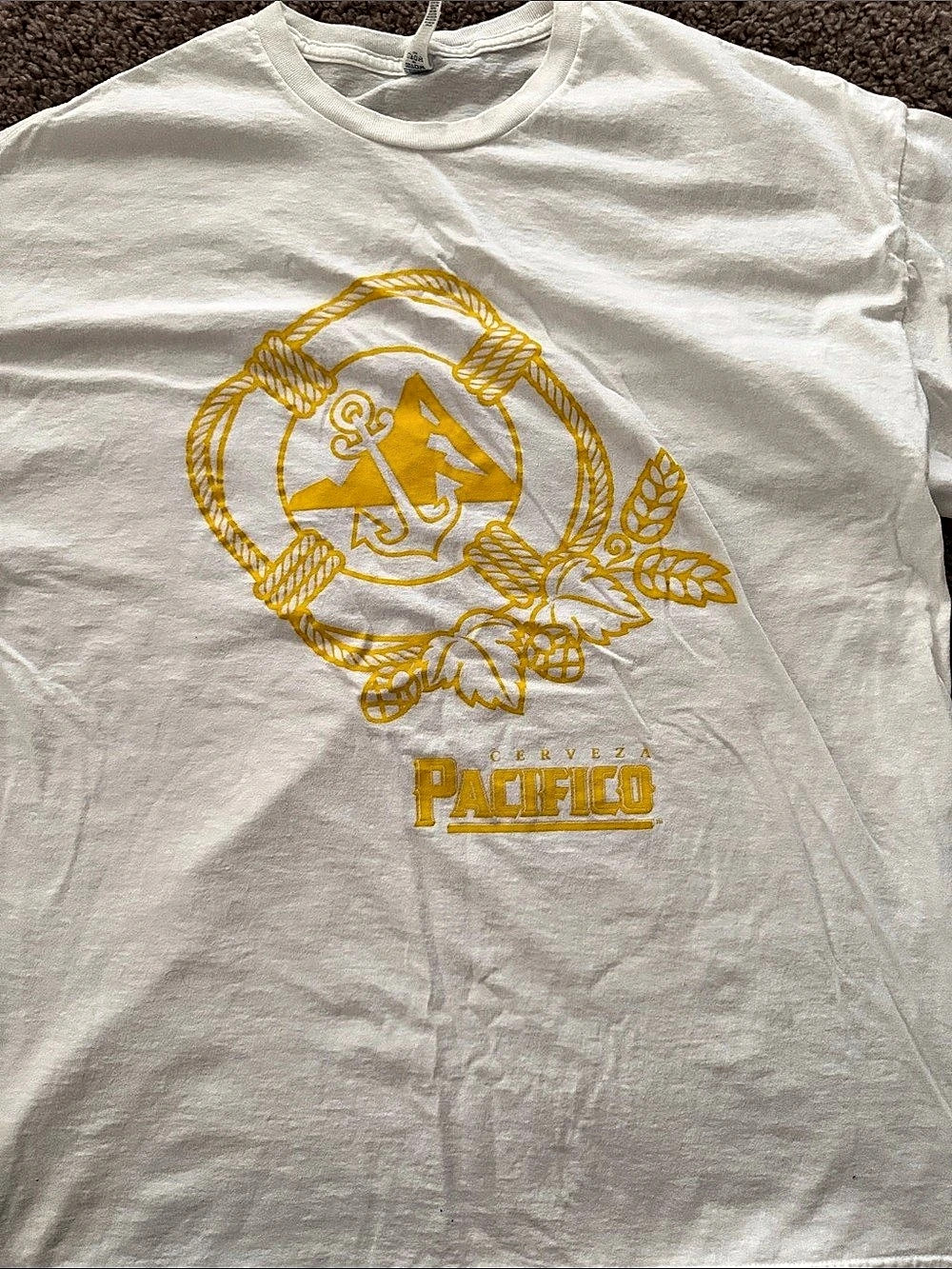 Pacifico Golden Lifesaver with Anchor on White T-Shirt Anchor Graphic Tee White